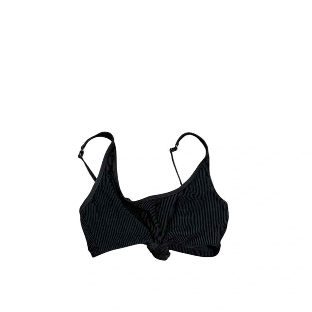 FRANKIE’S BIKINIS Greer Black Ribbed Knot Bikini Swim Top